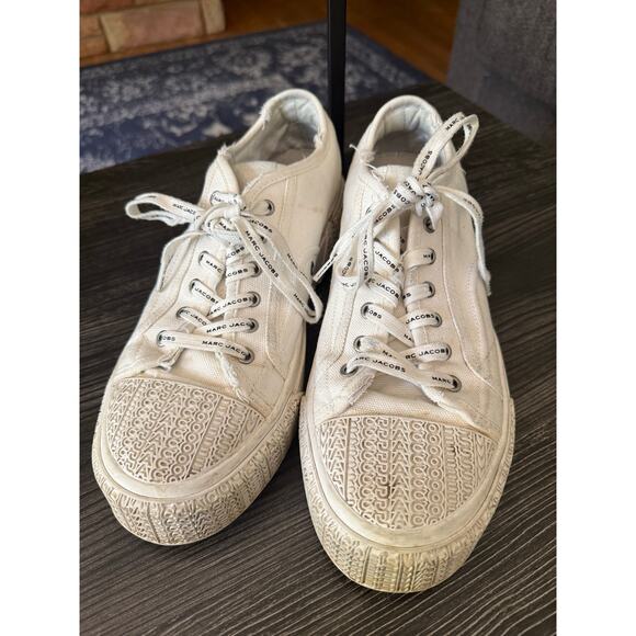 Marc Jacobs “The Sneaker” Distressed White Canvas Shoe Sz. 41 - Picture 1 of 9